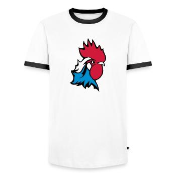 coq embleme france drapeau supporter 25 - T-shirt contrasté Homme - blanc/noir - Devant - AI Model Female 172 light (172cm) & AI Model Male 178 dark (178cm)
