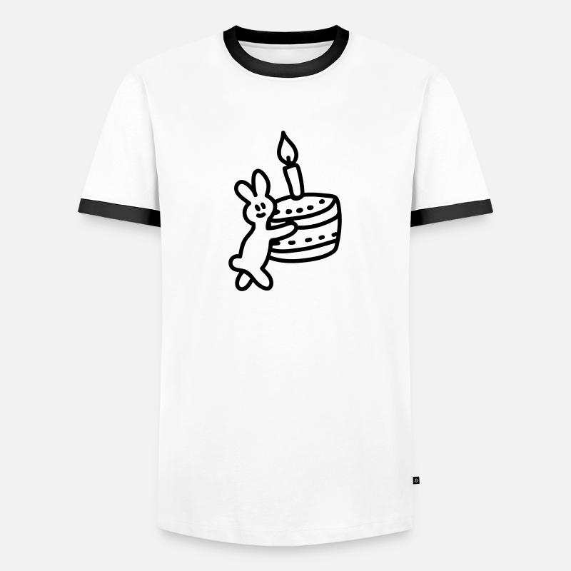 Rabbit with cake - Line - Men's Ringer Shirt - white/black