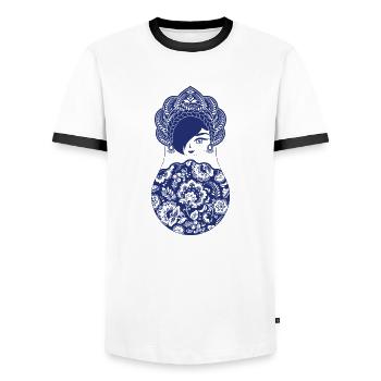 Matryoshka Catherine - T-shirt contrasté Homme - blanc/noir - Devant - AI Model Female 172 light (172cm) & AI Model Male 178 dark (178cm)