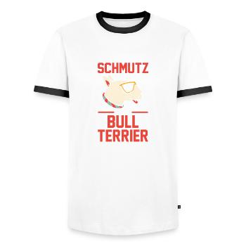 Hund Bull Terrier - Männer Kontrast-T-Shirt - Weiß/Schwarz - Vorne - AI Model Female 172 light (172cm) & AI Model Male 178 dark (178cm)