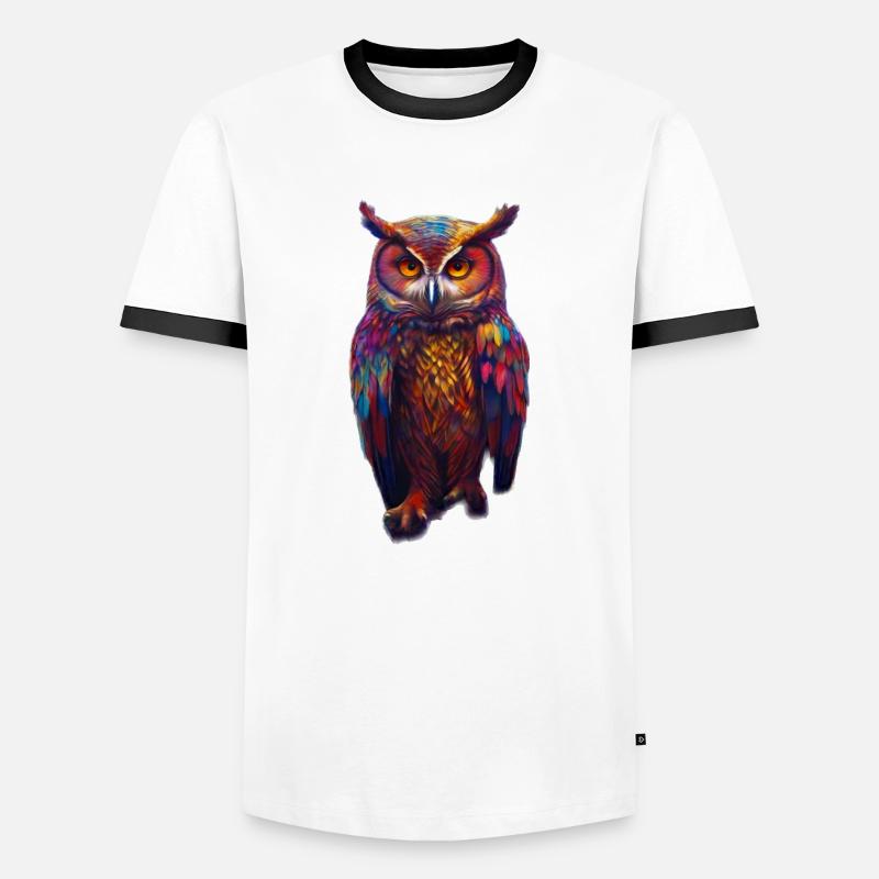 Bunte Eule - Männer Kontrast-T-Shirt - Weiß/Schwarz