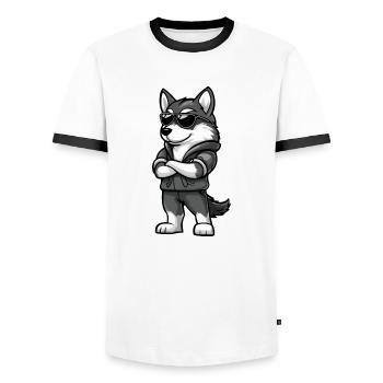 Husky Chien Cool - T-shirt contrasté Homme - blanc/noir - Devant - AI Model Female 172 light (172cm) & AI Model Male 178 dark (178cm)