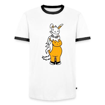 Bunny Horse Riding Rider Pony Horse Waving Cute - Men's Ringer Shirt - white/black - Front - AI Model Female 172 light (172cm) & AI Model Male 178 dark (178cm)