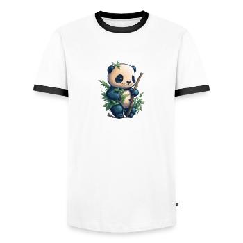 Cute Panda with Bamboo - Männer Kontrast-T-Shirt - Weiß/Schwarz - Vorne - AI Model Female 172 light (172cm) & AI Model Male 178 dark (178cm)