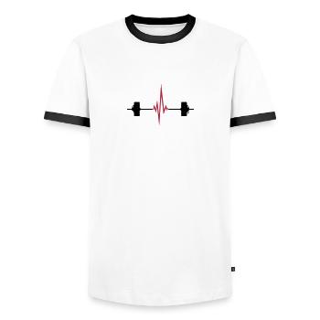 weight lifting pulse frequency heart beat dumbbell - Men's Ringer Shirt - white/black - Front - AI Model Female 172 light (172cm) & AI Model Male 178 dark (178cm)