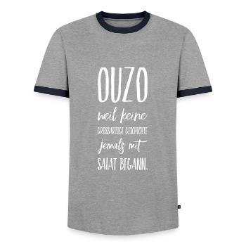 Funny Greek Saying Greece Gift - Men's Ringer Shirt - grey/navy  - Front - AI Model Female 172 light (172cm) & AI Model Male 178 light (178cm)