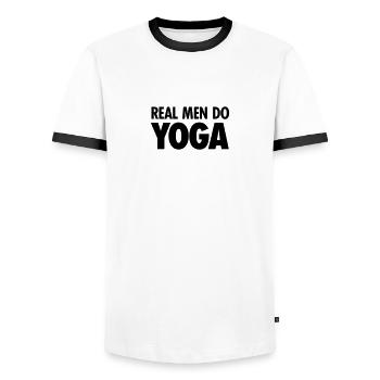 Real Men Do Yoga - Männer Kontrast-T-Shirt - Weiß/Schwarz - Vorne - AI Model Female 172 light (172cm) & AI Model Male 178 dark (178cm)