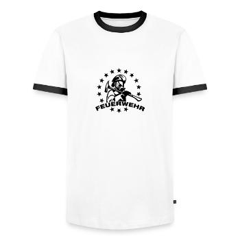 FEUERWEHR - Männer Kontrast-T-Shirt - Weiß/Schwarz - Vorne - AI Model Female 172 light (172cm) & AI Model Male 178 dark (178cm)