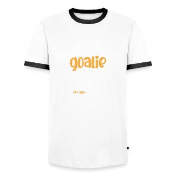 Goalie Definition Goalie und sportlich Geschenk - Männer Kontrast-T-Shirt - Weiß/Schwarz - Vorne - AI Model Female 172 light (172cm) & AI Model Male 178 dark (178cm)