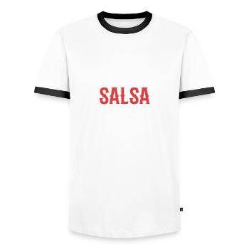 Me in salsa. Artist Gift - Men's Ringer Shirt - white/black - Front - AI Model Female 172 light (172cm) & AI Model Male 178 dark (178cm)