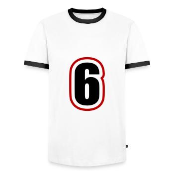 6 Number College - Men's Ringer Shirt - white/black - Front - AI Model Female 172 light (172cm) & AI Model Male 178 dark (178cm)