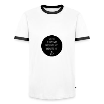 Plattdeutsch Plattdüütsch Krusen Büdel Lütten Pint - Männer Kontrast-T-Shirt - Weiß/Schwarz - Vorne - AI Model Female 172 light (172cm) & AI Model Male 178 dark (178cm)