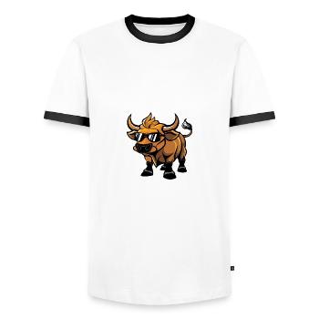 Bull Cool Animal - Men's Ringer Shirt - white/black - Front - AI Model Female 172 light (172cm) & AI Model Male 178 dark (178cm)
