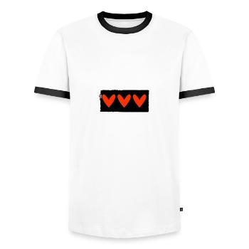 HERZ. HERZ. VALENTINSTAG. LIEBE. LIEBE. PAAR. - Männer Kontrast-T-Shirt - Weiß/Schwarz - Vorne - AI Model Female 172 light (172cm) & AI Model Male 178 dark (178cm)