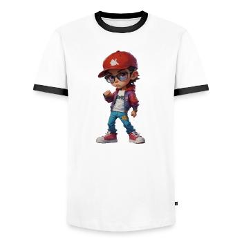 Cool Trendy Teenage Kid - Men's Ringer Shirt - white/black - Front - AI Model Female 172 light (172cm) & AI Model Male 178 dark (178cm)
