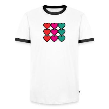 HEART. THANK YOU. MISTRESS. MASTER. THANK YOU MISTRESS. - Men's Ringer Shirt - white/black - Front - AI Model Female 172 light (172cm) & AI Model Male 178 dark (178cm)