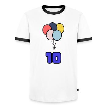 10. 10 YEARS. 10th ANNIVERSARY. 10 YEAR ANNIVERSARY. - Men's Ringer Shirt - white/black - Front - AI Model Female 172 light (172cm) & AI Model Male 178 dark (178cm)