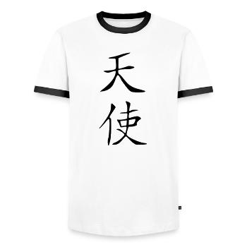 Angel Kanji - Men's Ringer Shirt - white/black - Front - AI Model Female 172 light (172cm) & AI Model Male 178 dark (178cm)