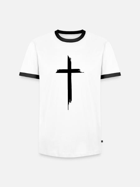 Kreuz - Männer Kontrast-T-Shirt - Weiß/Schwarz