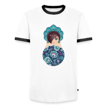 Matryoshka Catherine - T-shirt contrasté Homme - blanc/noir - Devant - AI Model Female 172 light (172cm) & AI Model Male 178 dark (178cm)