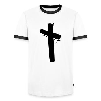 Église de Dieu de la Croix de Jésus - T-shirt contrasté Homme - blanc/noir - Devant - AI Model Female 172 light (172cm) & AI Model Male 178 dark (178cm)