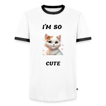 I'm So Cute - petit chat bien trop mignon - T-shirt contrasté Homme - blanc/noir - Devant - AI Model Female 172 light (172cm) & AI Model Male 178 dark (178cm)
