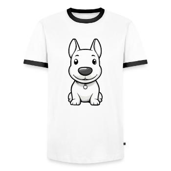 Bull Terrier Chien Bande Dessinée Mignon - T-shirt contrasté Homme - blanc/noir - Devant - AI Model Female 172 light (172cm) & AI Model Male 178 dark (178cm)