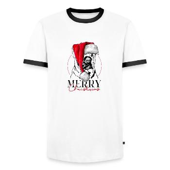 Santa SHAR Î.-P.-É. Joyeux Noël Chiens Wilsigns - T-shirt contrasté Homme - blanc/noir - Devant - AI Model Female 172 light (172cm) & AI Model Male 178 dark (178cm)