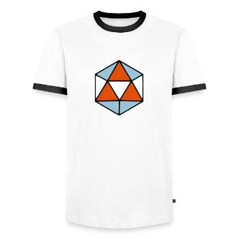 ICOSAHEDRON / IKOSAEDER - Men's Ringer Shirt - white/black - Front - AI Model Female 172 light (172cm) & AI Model Male 178 dark (178cm)