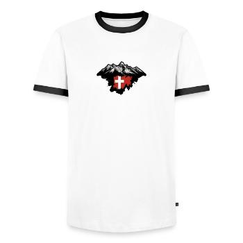 Schweizer Flagge - Männer Kontrast-T-Shirt - Weiß/Schwarz - Vorne - AI Model Female 172 light (172cm) & AI Model Male 178 dark (178cm)