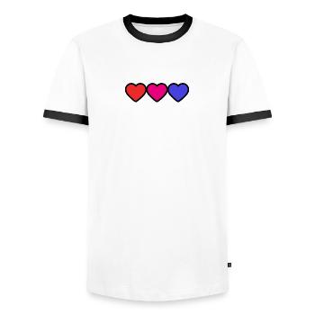 MOTHER'S DAY. HAPPY MOTHER'S DAY. MOM - Men's Ringer Shirt - white/black - Front - AI Model Female 172 light (172cm) & AI Model Male 178 dark (178cm)