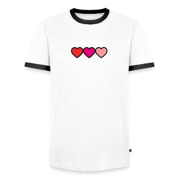 THANK YOU. MISTRESS. MASTER. HEART. THANK YOU MISTRESS. - Men's Ringer Shirt - white/black - Front - AI Model Female 172 light (172cm) & AI Model Male 178 dark (178cm)