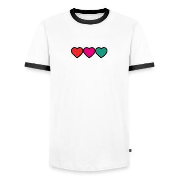 MOM. MOTHER'S DAY. HEART. FEAST. HAPPY BIRTHDAY - Men's Ringer Shirt - white/black - Front - AI Model Female 172 light (172cm) & AI Model Male 178 dark (178cm)