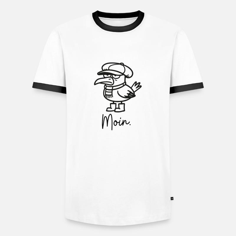 grumpy seagull with cap and moin - Men's Ringer Shirt - white/black