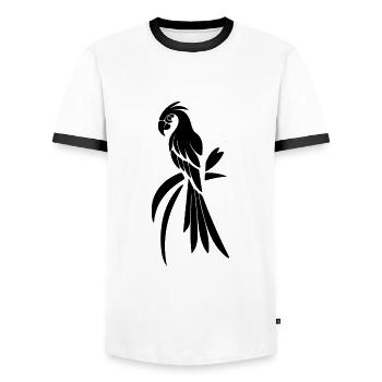 Parrot Portrait Tattoo Elegant Bird Drawing - Men's Ringer Shirt - white/black - Front - AI Model Female 172 light (172cm) & AI Model Male 178 dark (178cm)