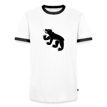 Zeichnung einer Bärensymbolflagge von Bern Schweiz - Männer Kontrast-T-Shirt - Weiß/Schwarz - Vorne - AI Model Female 172 light (172cm) & AI Model Male 178 dark (178cm)