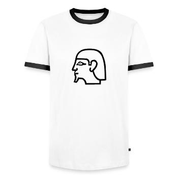 :: Hieroglyphe Kopf - Männer Kontrast-T-Shirt - Weiß/Schwarz - Vorne - AI Model Female 172 light (172cm) & AI Model Male 178 dark (178cm)