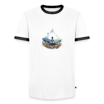 Meditation in the mountains - Men's Ringer Shirt - white/black - Front - AI Model Female 172 light (172cm) & AI Model Male 178 dark (178cm)