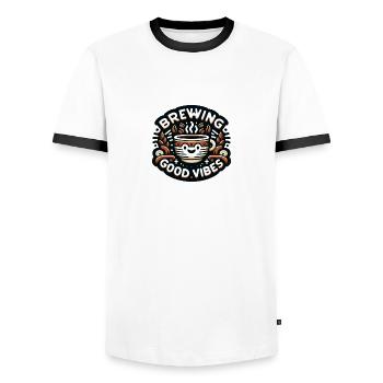 Brewing Coffee - Men's Ringer Shirt - white/black - Front - AI Model Female 172 light (172cm) & AI Model Male 178 dark (178cm)