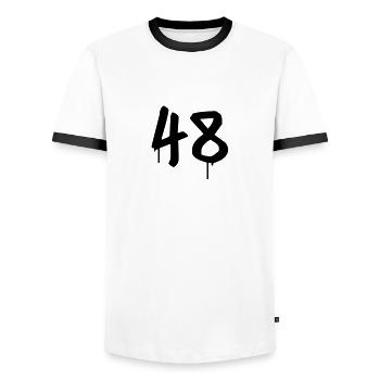 Tag : 48 - Männer Kontrast-T-Shirt - Weiß/Schwarz - Vorne - AI Model Female 172 light (172cm) & AI Model Male 178 dark (178cm)