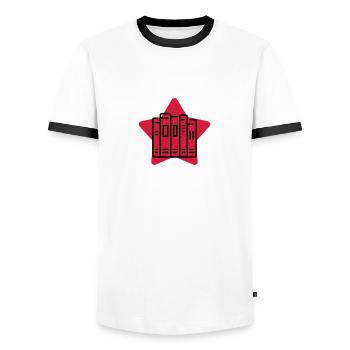 Bibliothek / Bibliothekar / Arbeit / Job - Männer Kontrast-T-Shirt - Weiß/Schwarz - Vorne - AI Model Female 172 light (172cm) & AI Model Male 178 dark (178cm)