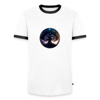 Tree of Life, Tree of Life, Night, Stars, Blue - Men's Ringer Shirt - white/black - Front - AI Model Female 172 light (172cm) & AI Model Male 178 dark (178cm)