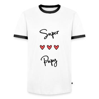 BONNE FÊTE. FÊTE DES MÈRES. FÊTE DES PÈRES. FÊTE - T-shirt contrasté Homme - blanc/noir - Devant - AI Model Female 172 light (172cm) & AI Model Male 178 dark (178cm)