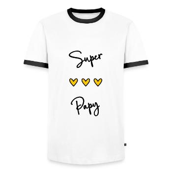 SUPER PAPY. PAPY. FÊTE DES PÈRES. BONNE FÊTE PAPY. - T-shirt contrasté Homme - blanc/noir - Devant - AI Model Female 172 light (172cm) & AI Model Male 178 dark (178cm)