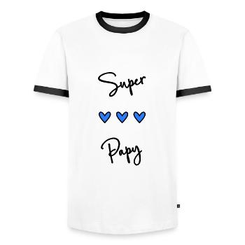 SUPER PAPY. PAPY. FÊTE DES PÈRES. BONNE FÊTE PAPY. - T-shirt contrasté Homme - blanc/noir - Devant - AI Model Female 172 light (172cm) & AI Model Male 178 dark (178cm)