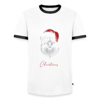 Australian Shepherd Merry Christmas, Dog Head - Men's Ringer Shirt - white/black - Front - AI Model Female 172 light (172cm) & AI Model Male 178 dark (178cm)