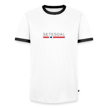 Setesdal Norwegen - Männer Kontrast-T-Shirt - Weiß/Schwarz - Vorne - AI Model Female 172 light (172cm) & AI Model Male 178 dark (178cm)