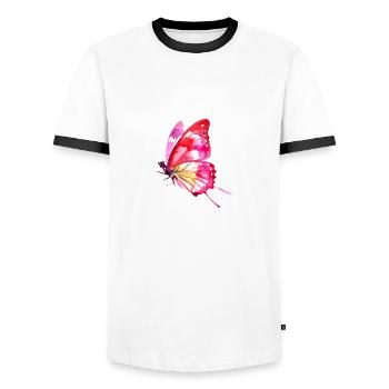 Butterfly, Colorful, Watercolor, Painting - Men's Ringer Shirt - white/black - Front - AI Model Female 172 light (172cm) & AI Model Male 178 dark (178cm)
