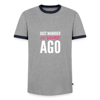 Happily married 20 years ago Gift - Men's Ringer Shirt - grey/navy  - Front - AI Model Female 172 light (172cm) & AI Model Male 178 light (178cm)