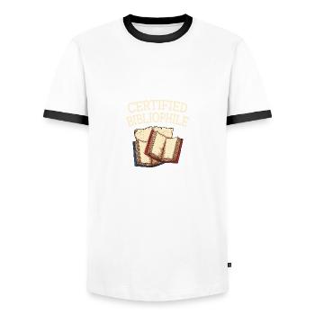 Certified Bibliophile Funny Book Lovers H - Men's Ringer Shirt - white/black - Front - AI Model Female 172 light (172cm) & AI Model Male 178 dark (178cm)